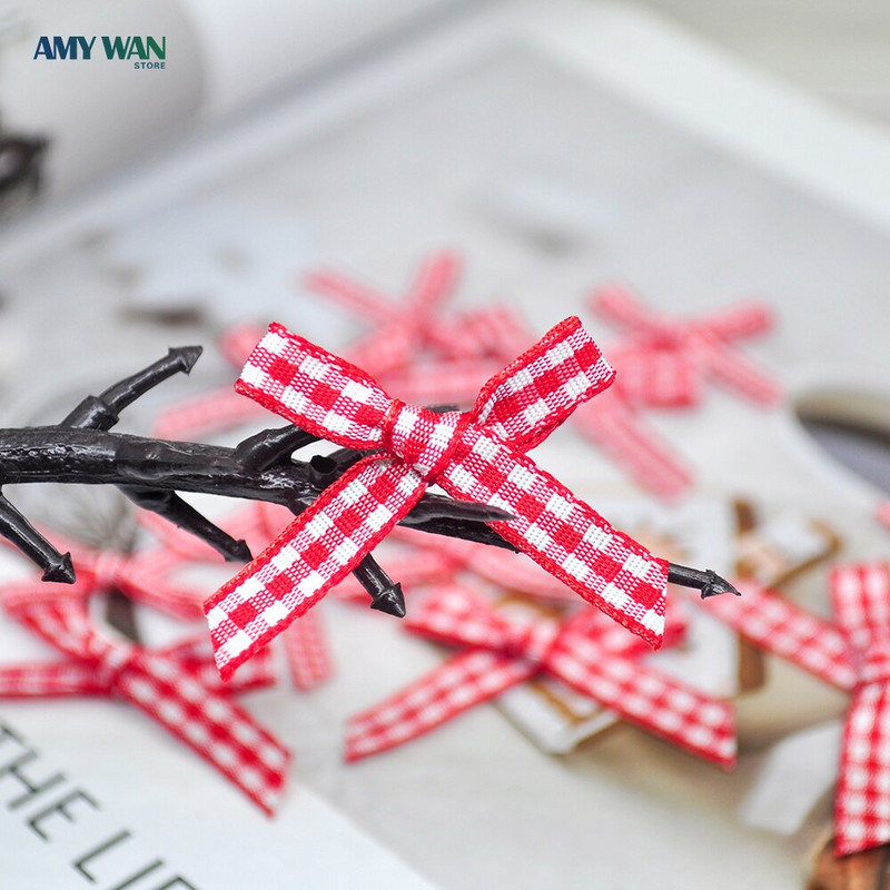 (200kom/pak) Crvene rešetkaste satenske mašne Mini veličina satenske vrpce Mašna Cvjetni obrt Božićni ukrasi za zabavu Navidad Kerst Decor Noel