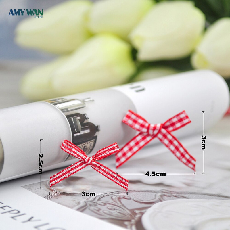 (200kom/pak) Crvene rešetkaste satenske mašne Mini veličina satenske vrpce Mašna Cvjetni obrt Božićni ukrasi za zabavu Navidad Kerst Decor Noel