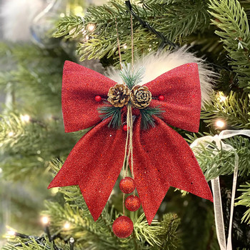 Коледен бантик с украшение от борови ядки Коледно дърво, ръчно изработени блестящи лъкове, декорация Navidad Creative Large Crafts Home Decor