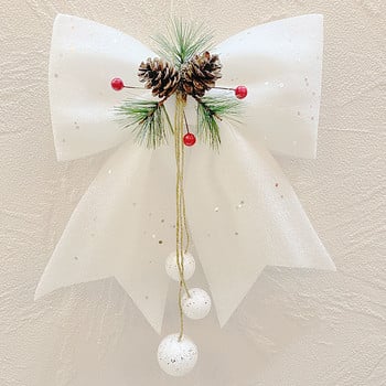 Коледен бантик с украшение от борови ядки Коледно дърво, ръчно изработени блестящи лъкове, декорация Navidad Creative Large Crafts Home Decor