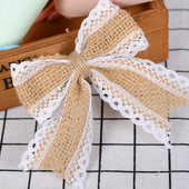 5 vnt./daug Natūralaus džiuto Heseno audinys su nėriniuotais kalėdiniais lankeliais gimtadienio proga dovanų dėžutės dekoravimui Helovino saldainių dėžutės dekoras