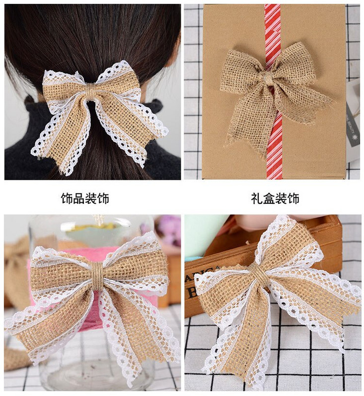 5 vnt./daug Natūralaus džiuto Heseno audinys su nėriniuotais kalėdiniais lankeliais gimtadienio proga dovanų dėžutės dekoravimui Helovino saldainių dėžutės dekoras