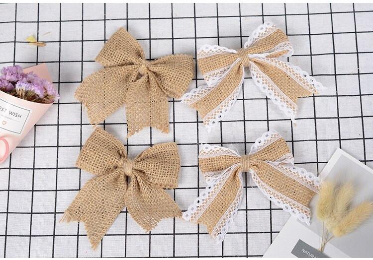 5 vnt./daug Natūralaus džiuto Heseno audinys su nėriniuotais kalėdiniais lankeliais gimtadienio proga dovanų dėžutės dekoravimui Helovino saldainių dėžutės dekoras