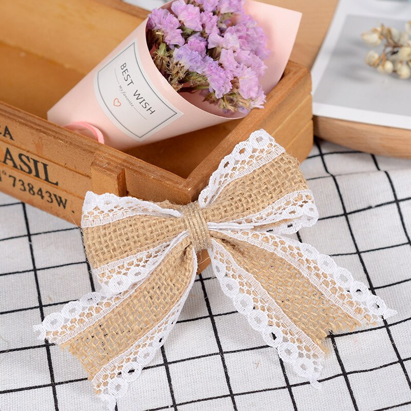 5 vnt./daug Natūralaus džiuto Heseno audinys su nėriniuotais kalėdiniais lankeliais gimtadienio proga dovanų dėžutės dekoravimui Helovino saldainių dėžutės dekoras