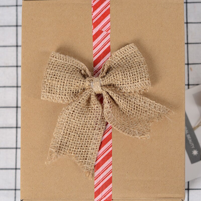 5 vnt./daug Natūralaus džiuto Heseno audinys su nėriniuotais kalėdiniais lankeliais gimtadienio proga dovanų dėžutės dekoravimui Helovino saldainių dėžutės dekoras