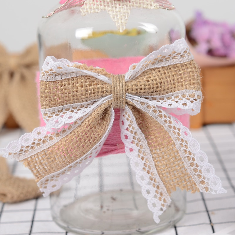 5 vnt./daug Natūralaus džiuto Heseno audinys su nėriniuotais kalėdiniais lankeliais gimtadienio proga dovanų dėžutės dekoravimui Helovino saldainių dėžutės dekoras