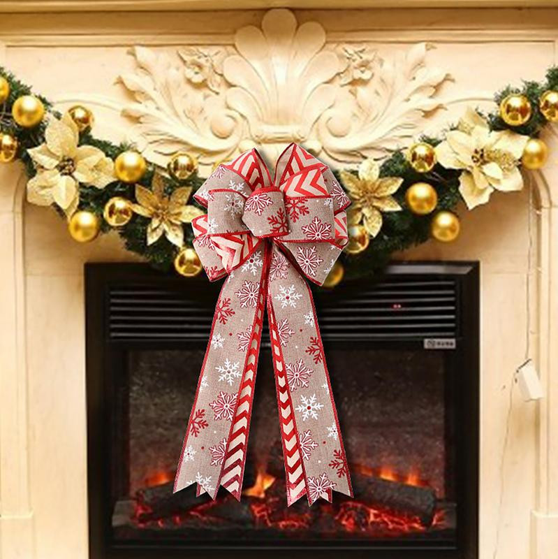 Fundițe de Crăciun cu straturi duble Fundițe de coroană de Crăciun Fundă decorativă roșie pentru coroană de Crăciun Pom de Crăciun Perete ușă scară