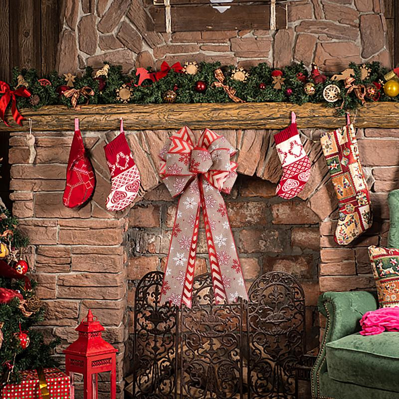 Fundițe de Crăciun cu straturi duble Fundițe de coroană de Crăciun Fundă decorativă roșie pentru coroană de Crăciun Pom de Crăciun Perete ușă scară