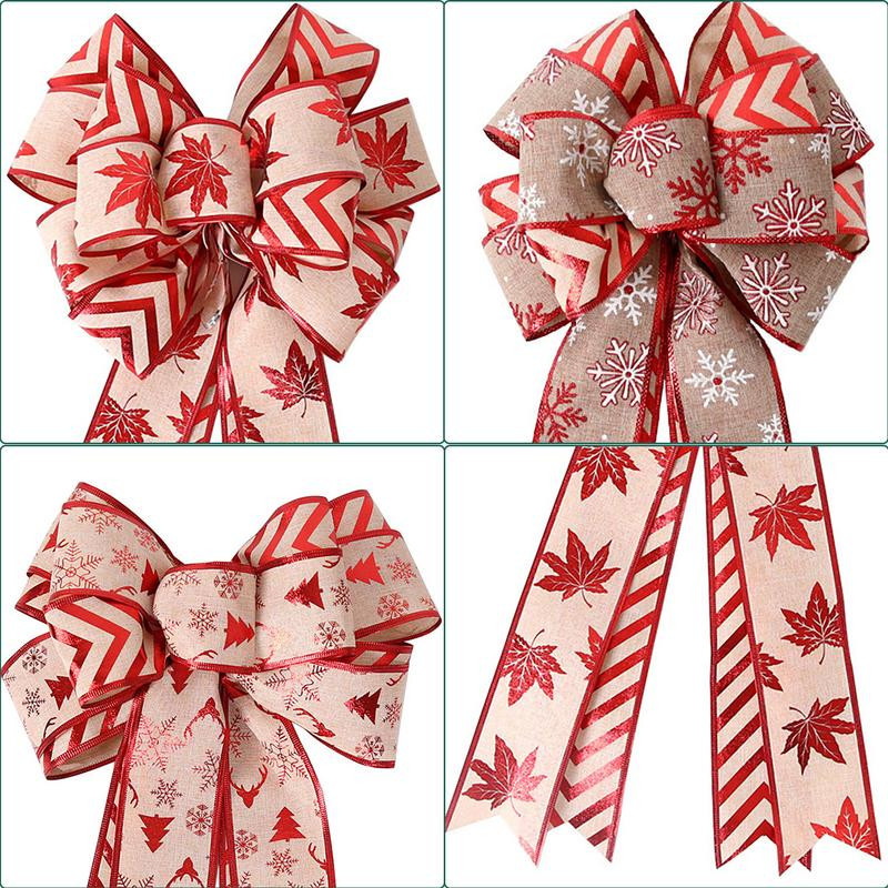 Fundițe de Crăciun cu straturi duble Fundițe de coroană de Crăciun Fundă decorativă roșie pentru coroană de Crăciun Pom de Crăciun Perete ușă scară