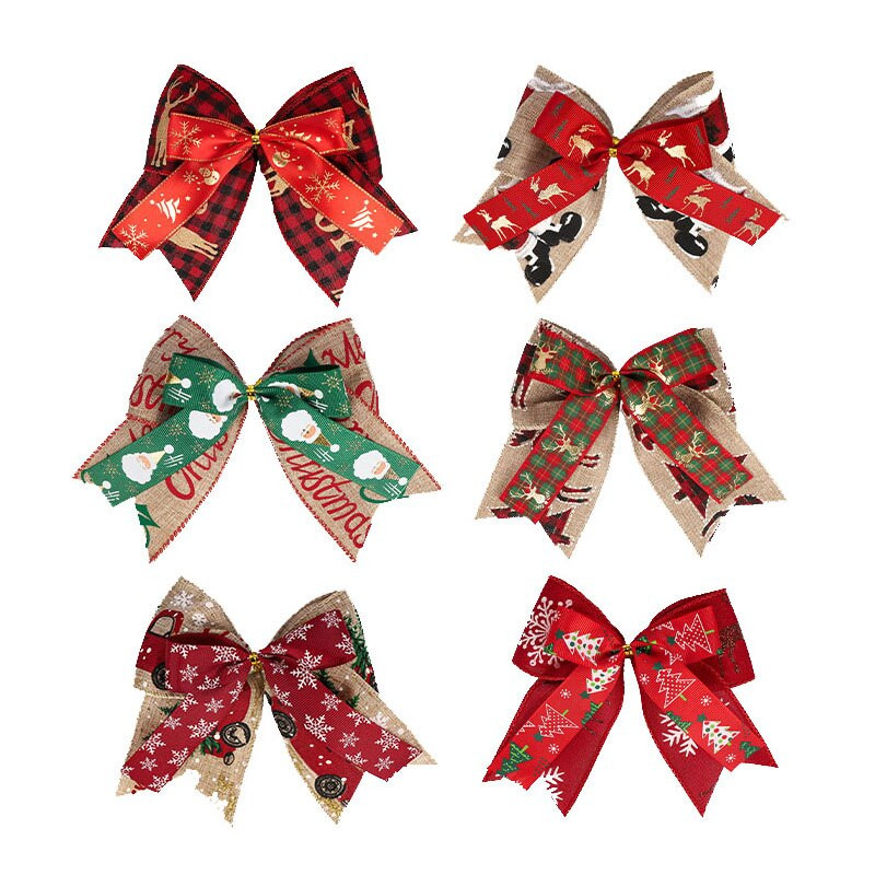 Fundă de Crăciun cu ridicata Panglică 2023 Decor de Anul Nou Decorat pentru brad de Crăciun Fundițe pentru meșteșuguri Tema de Crăciun Fundă de in mărime mare