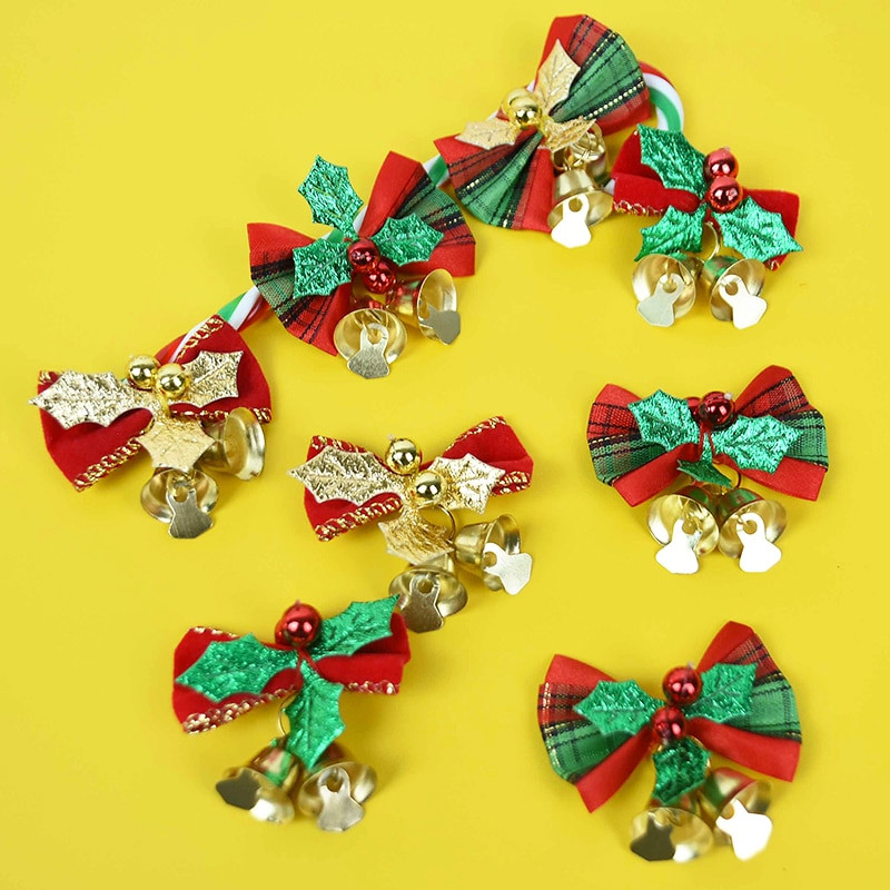 6Pcs/lot Božićna mašna sa zvončićima Kugla za božićno drvce DIY mašne Izrada novogodišnjih ukrasa