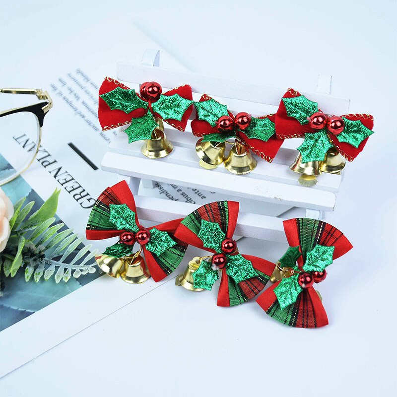 6Pcs/lot Božićna mašna sa zvončićima Kugla za božićno drvce DIY mašne Izrada novogodišnjih ukrasa