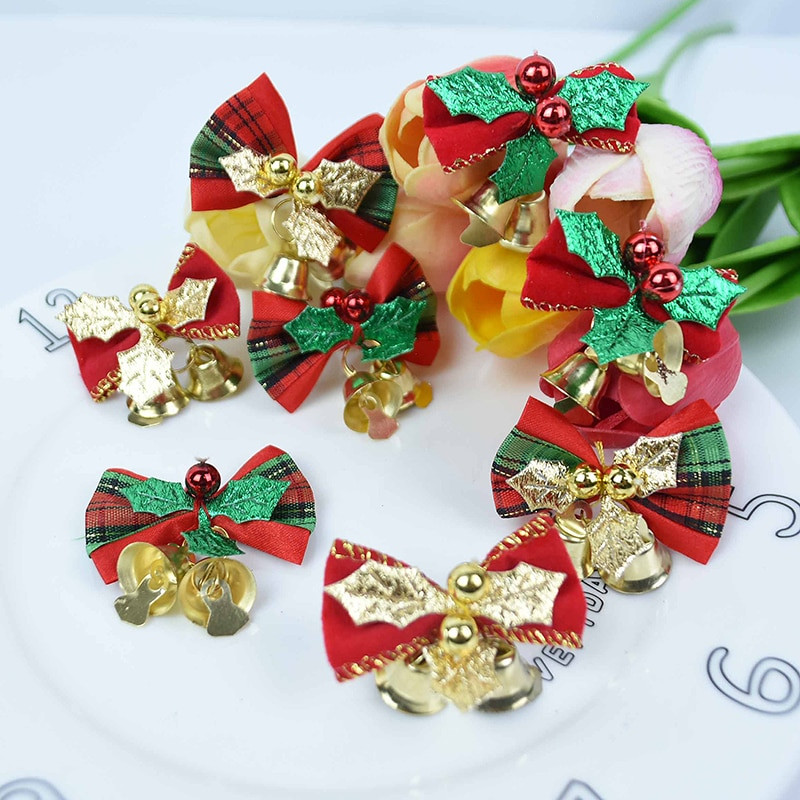 6Pcs/lot Božićna mašna sa zvončićima Kugla za božićno drvce DIY mašne Izrada novogodišnjih ukrasa