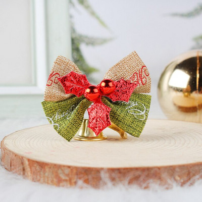 2 бр. 6 см x 4,5 см Коледни ленени камбанки с лък Украса за коледна елха Мини звънец Висулка