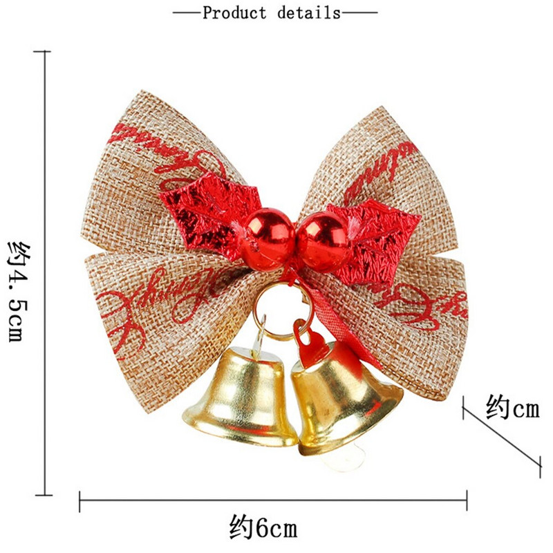 2 бр. 6 см x 4,5 см Коледни ленени камбанки с лък Украса за коледна елха Мини звънец Висулка