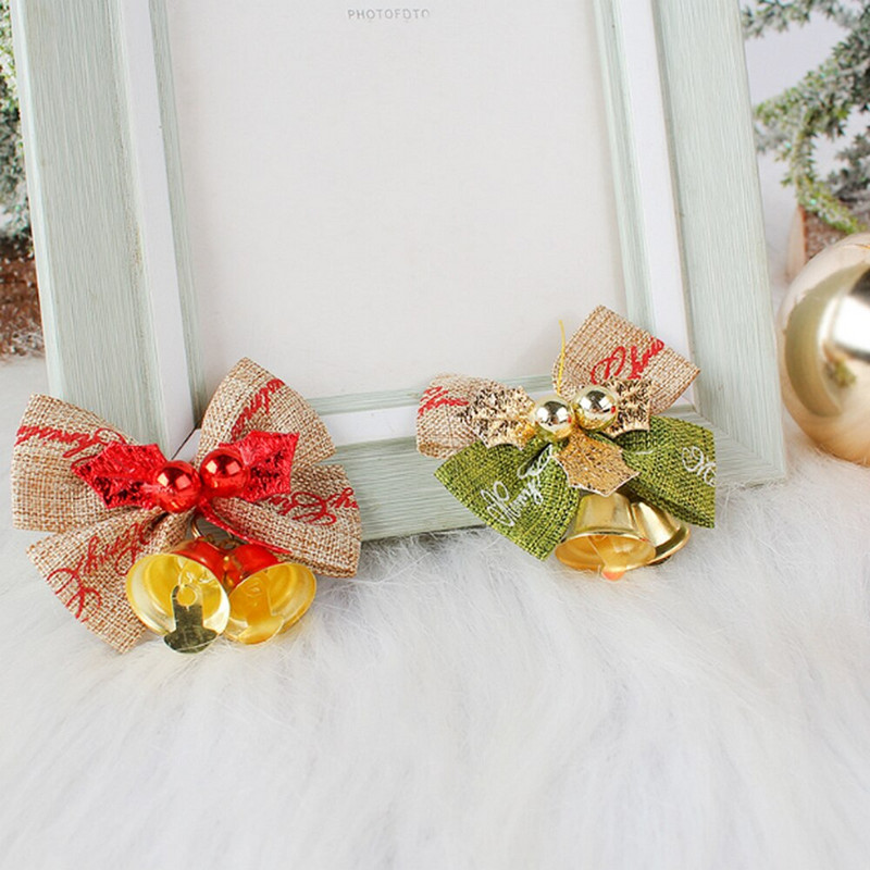 2 бр. 6 см x 4,5 см Коледни ленени камбанки с лък Украса за коледна елха Мини звънец Висулка