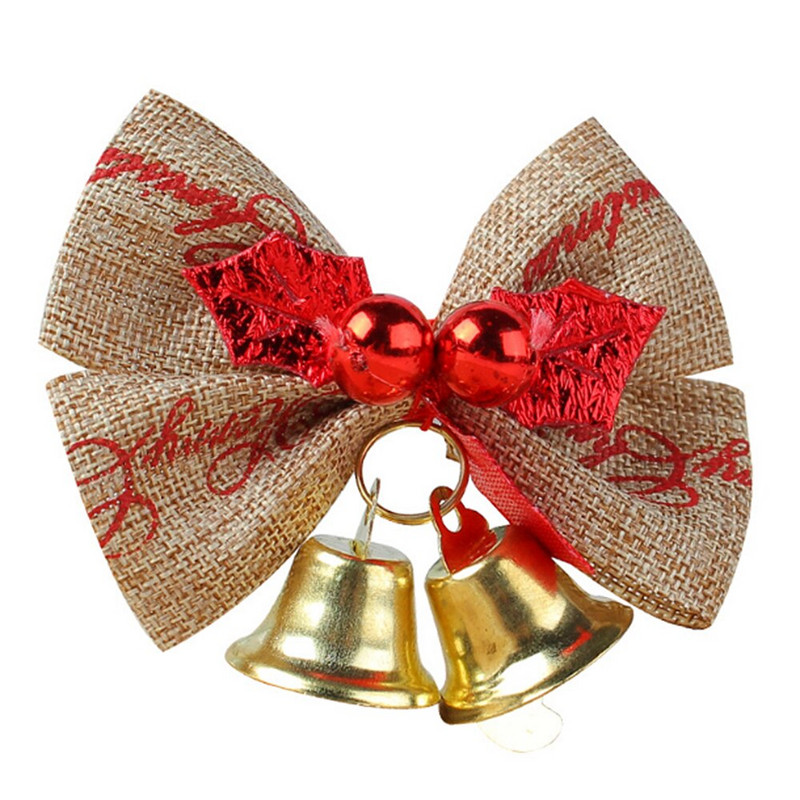 2 бр. 6 см x 4,5 см Коледни ленени камбанки с лък Украса за коледна елха Мини звънец Висулка
