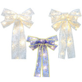 Лента за украса на коледно дърво Възел Звезда Луна Светещ лък Лента за украса на коледно парти Ръчно изработена двойна лък