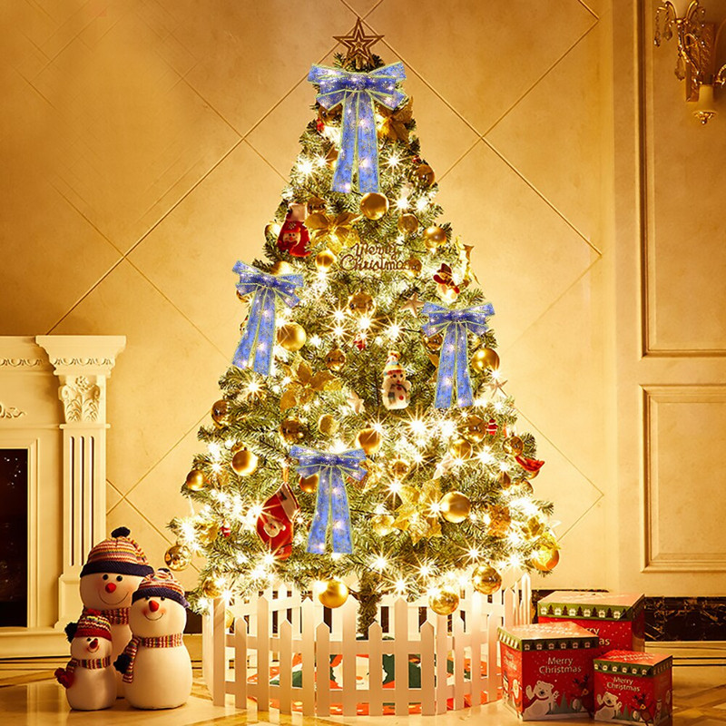 Лента за украса на коледно дърво Възел Звезда Луна Светещ лък Лента за украса на коледно парти Ръчно изработена двойна лък