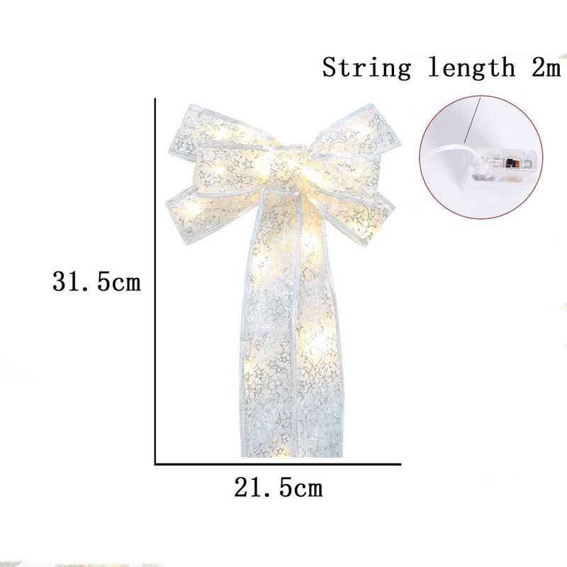 Лента за украса на коледно дърво Възел Звезда Луна Светещ лък Лента за украса на коледно парти Ръчно изработена двойна лък