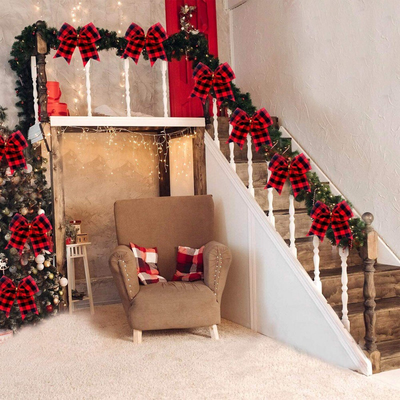 Kalėdų juostelė Juoda Raudona Balta Imitacija Lininis Plaidas Kalėdinis lankelis Kalėdų eglutės dekoras Bowknot Linksmų Kalėdų dekoras namams 2022 m.