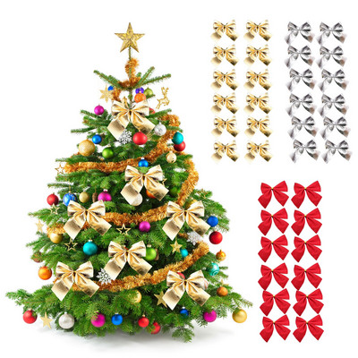 12бр. Коледни лъкове за занаяти Подарък за парти за рожден ден Декор Коледни декоративни орнаменти Празнични висящи лъкове Коледен бантик