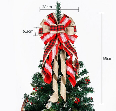 Fundă roșie de 65 cm de pânză de Crăciun Arcuri de Crăciun agățate de sărbători pentru decorarea coroanelor de Crăciun sau decorațiuni pentru copaci în interior și exterior