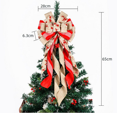 Fundă roșie de 65 cm de pânză de Crăciun Arcuri de Crăciun agățate de sărbători pentru decorarea coroanelor de Crăciun sau decorațiuni pentru copaci în interior și exterior