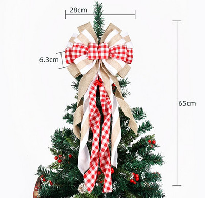 Fundă roșie de 65 cm de pânză de Crăciun Arcuri de Crăciun agățate de sărbători pentru decorarea coroanelor de Crăciun sau decorațiuni pentru copaci în interior și exterior