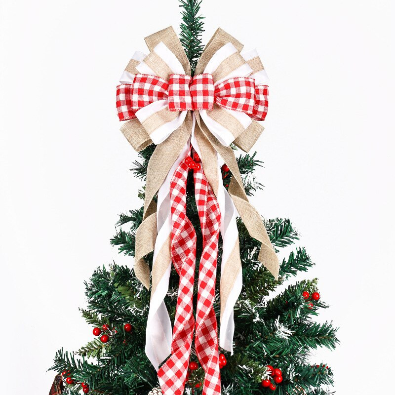 Fundă roșie de 65 cm de pânză de Crăciun Arcuri de Crăciun agățate de sărbători pentru decorarea coroanelor de Crăciun sau decorațiuni pentru copaci în interior și exterior