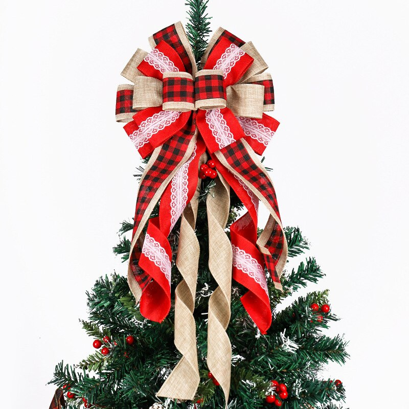 Fundă roșie de 65 cm de pânză de Crăciun Arcuri de Crăciun agățate de sărbători pentru decorarea coroanelor de Crăciun sau decorațiuni pentru copaci în interior și exterior