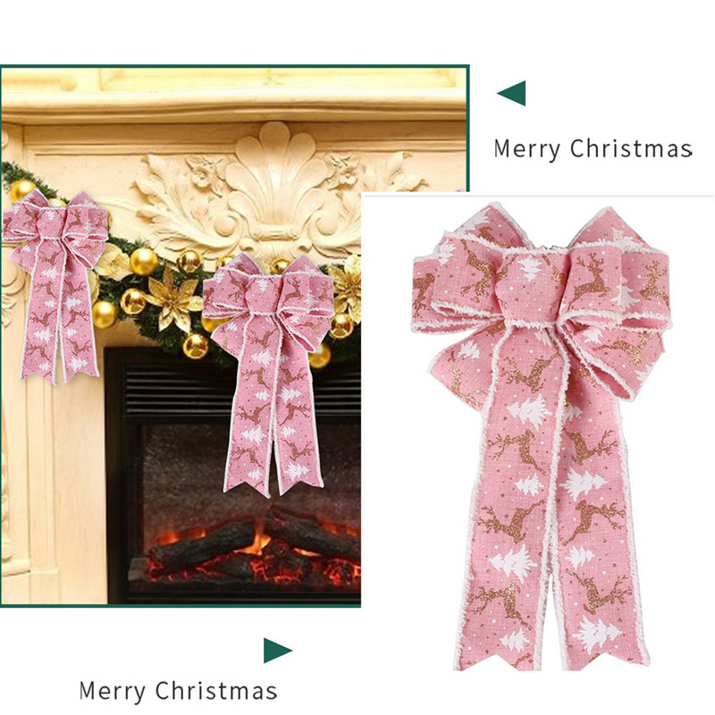 Noua fundă de Crăciun, panglică mare, coroană agățată, arcuri, ornamente, imprimare cu elan, decorațiuni pentru copac, împachetare de Crăciun, pandantiv, recuzită pentru festival