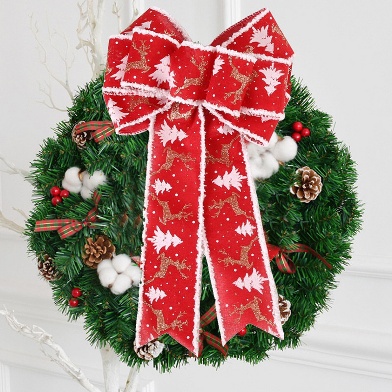 Noua fundă de Crăciun, panglică mare, coroană agățată, arcuri, ornamente, imprimare cu elan, decorațiuni pentru copac, împachetare de Crăciun, pandantiv, recuzită pentru festival