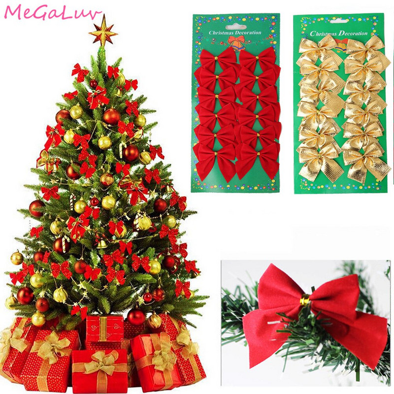 12 bucăți fluture decor agățat decorațiuni de Crăciun, auriu, argintiu, roșu, cu fundă, ornamente pentru brad de Crăciun pentru casă, Anul Nou, Navidad
