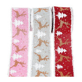 5M punane roosa jõulupuu põdraga trükitud lint Särava hirve trükiga juhtmega servaga lint DIY jõulupeo kingituste pakkimislindile