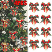 4KOM Božićne mašne sa zvončićima Mini božićne mašne DIY rukotvorine Poklon ukrasi Viseći ukras za božićno drvce Novogodišnji dekor za dom