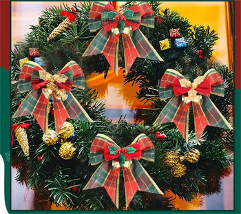 4PCS Коледни лъкове с камбанки Мини коледен бантик Направи си сам занаятчийски подарък Орнаменти Коледно дърво Висящ декор Новогодишен домашен декор