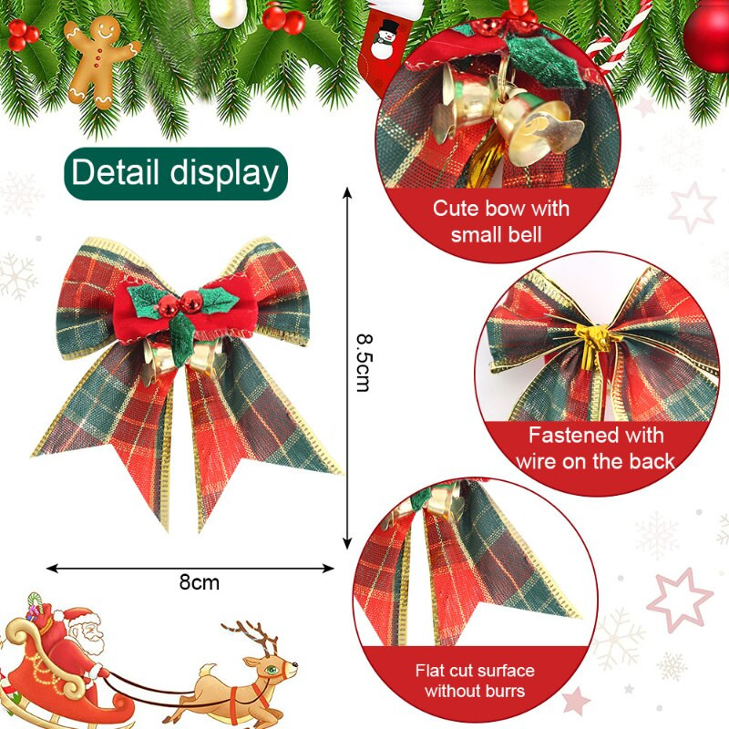 4KOM Božićne mašne sa zvončićima Mini božićne mašne DIY rukotvorine Poklon ukrasi Viseći ukras za božićno drvce Novogodišnji dekor za dom