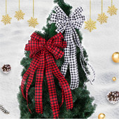 Kalėdų eglutės antgalis Buffalo Plaid raudonas juodas audeklas Dekoratyvinis lankelis kaimiškas sodybos Kalėdų papuošalai Namų dekoras Hogardas