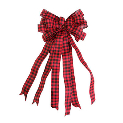 Kalėdų eglutės antgalis Buffalo Plaid raudonas juodas audeklas Dekoratyvinis lankelis kaimiškas sodybos Kalėdų papuošalai Namų dekoras Hogardas