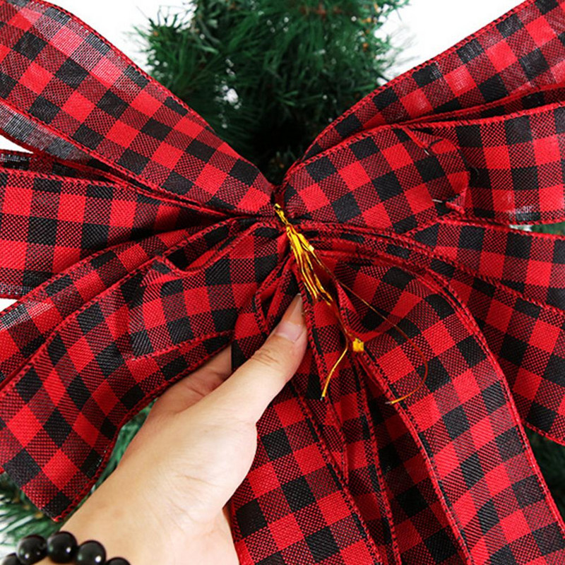 Kalėdų eglutės antgalis Buffalo Plaid raudonas juodas audeklas Dekoratyvinis lankelis kaimiškas sodybos Kalėdų papuošalai Namų dekoras Hogardas