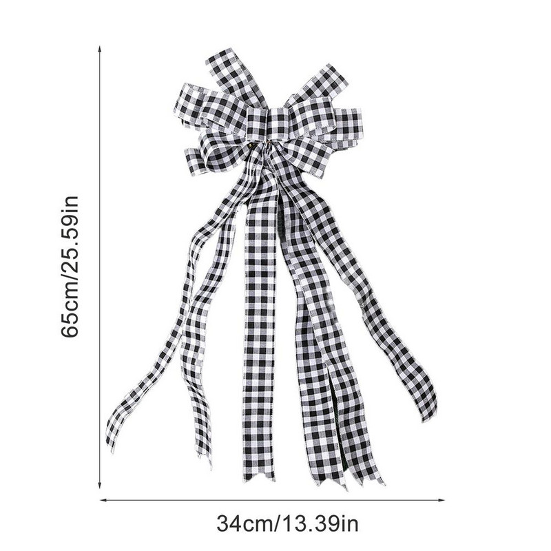 Kalėdų eglutės antgalis Buffalo Plaid raudonas juodas audeklas Dekoratyvinis lankelis kaimiškas sodybos Kalėdų papuošalai Namų dekoras Hogardas