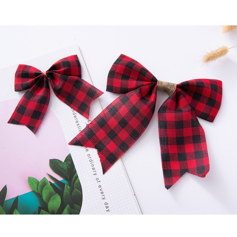 10 komada Božićne karirane mašne Buffalo karirane ukrasne mašne za božićne vijence Drvo Kućna zabava Unutarnja vanjska dekoracija