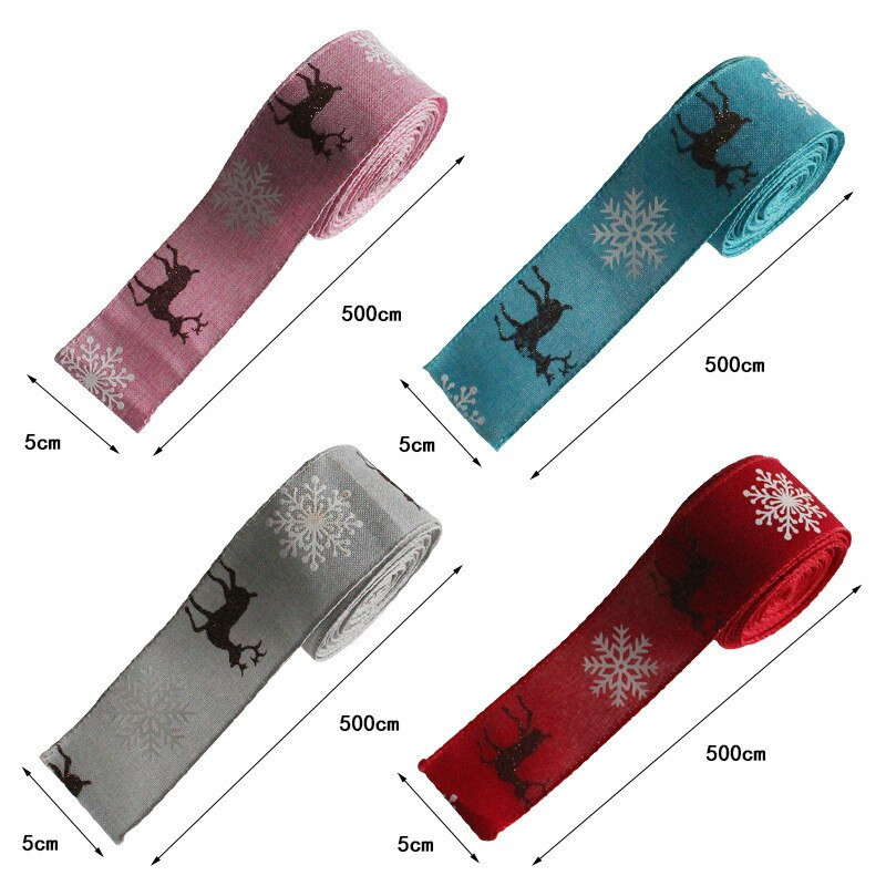 5 meetrit värviline satiinlint Häid jõule põder, trükitud jõulukinkide pakkimiseks Kodukaunistuseks Käsitsi valmistatud materjal DIY käsitöö