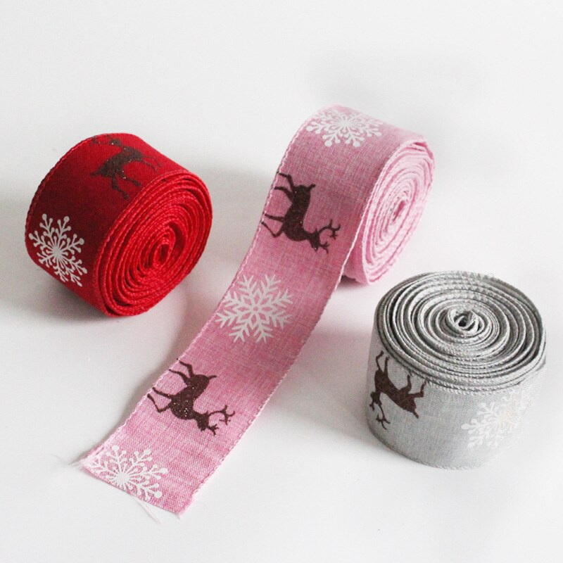 5 meetrit värviline satiinlint Häid jõule põder, trükitud jõulukinkide pakkimiseks Kodukaunistuseks Käsitsi valmistatud materjal DIY käsitöö