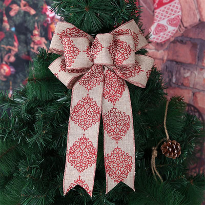 Nova velika božićna mašna Pamučne tiskane mašne za rukotvorine Novogodišnji ukrasi Mašne na drvcu Ukras za božićno drvce