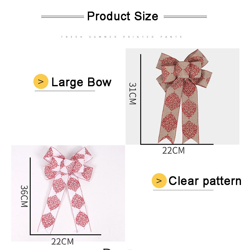 Nova velika božićna mašna Pamučne tiskane mašne za rukotvorine Novogodišnji ukrasi Mašne na drvcu Ukras za božićno drvce