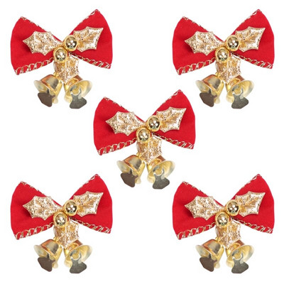 5 buc. Ornament de agățat cu fundă de Crăciun Mini arc de Crăciun cu decorațiuni cu clopote Nou