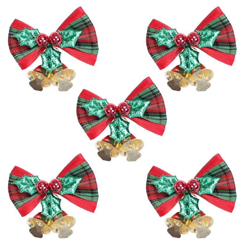 5 buc. Ornament de agățat cu fundă de Crăciun Mini arc de Crăciun cu decorațiuni cu clopote Nou