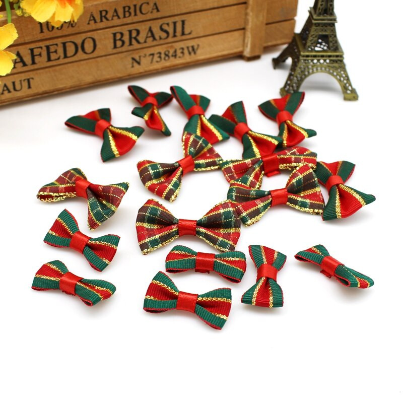 50 kom/lot Božićna leptir mašna s vrpcom od organze Otisnuta rola vrpce Ručno izrađena DIY dekoracija za zamatanje darova Mašna